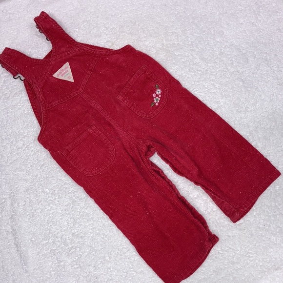 Vintage red sparkle corduroy embroidered flower overalls 9m - Picture 4 of 10